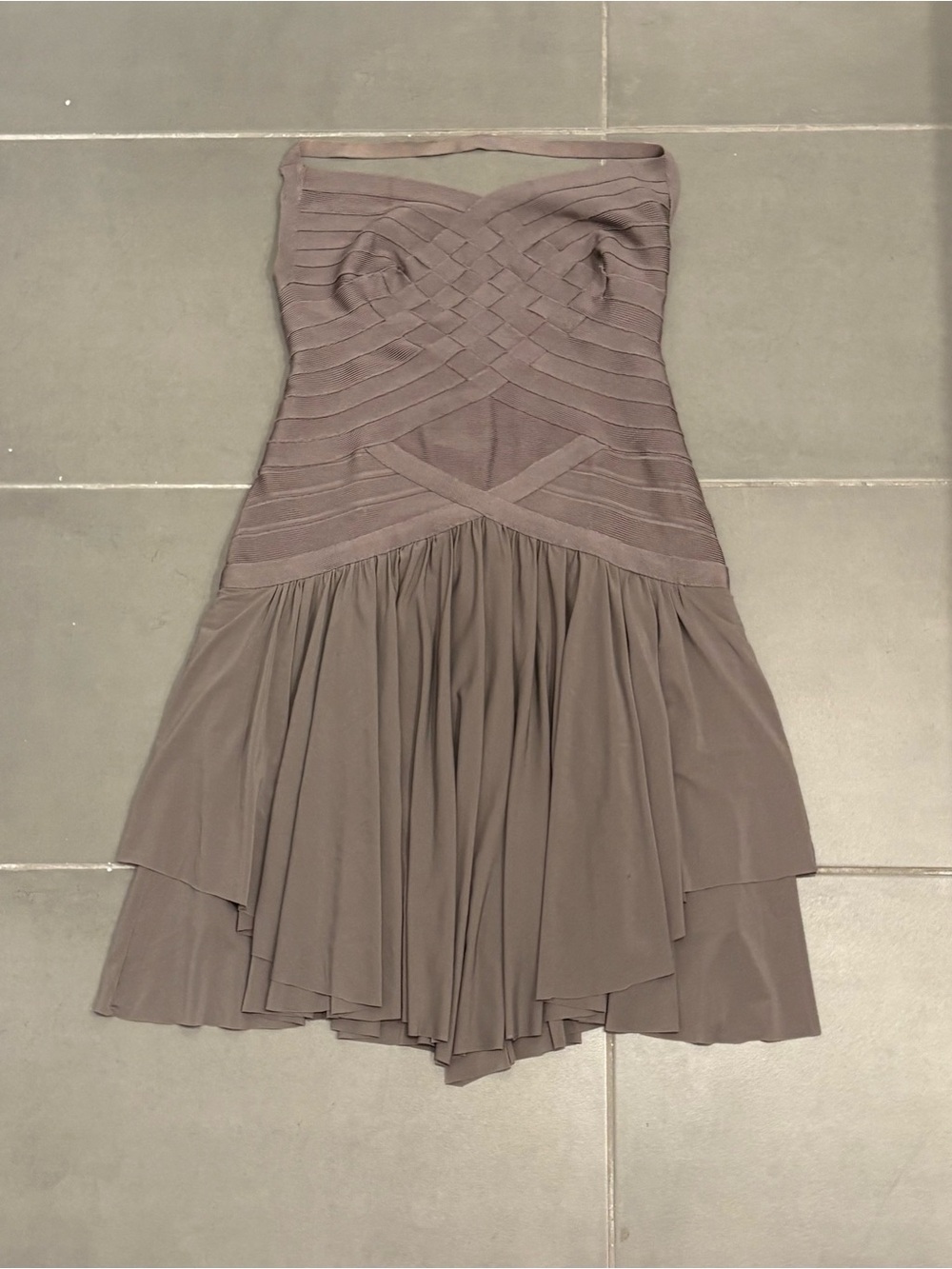 SOLD!! Vintage Herve Leger Taupe Bandage & Layered Cocktail Dress - Picture 5 of 15